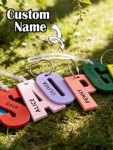 Personalized Acrylic Keychain Laser Cut Hollow Name Tag Pendant Backpack Charm Customized Letter Plate Luggage Tag - A - Nameplate With Initials Of the Iron Ring - View 3
