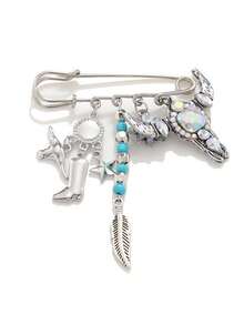 1件新款西部牛仔风格牛头靴羽毛胸针，时尚牛仔多元素胸针配饰 - 彩色 - 查看 3