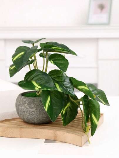 1pc 18-Leaf 16cm High Artificial Hanging Vine Leaf Plant, Miniature Fake Flower Potted Plant Decor, Lifelike Indoor Green Plant Bonsai, Tabletop Decoration, No Planter