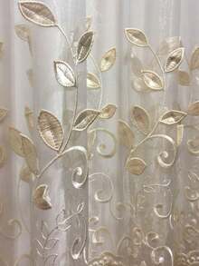 1 pieza Cortina transparente con bolsillo para barra, cortina de voile bordada de encaje de lujo nórdico de poliéster, adecuada para sala de estar, comedor, celebración de bodas - Dorado - Ver 5