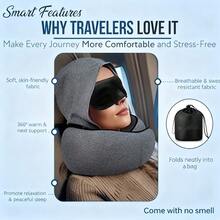Fashionable, Convenient, Soft Travel Neck Pillow U-Shaped | Ergonomic Airplane Cervical Pillow, Compact And Portable, With A Light-Blocking Hood Design, Easy For Resting, Comes With A Storage Drawstring Bag, Suitable For Airplanes, Hotels, Commuting, Satin Polyester - A - 查看 7