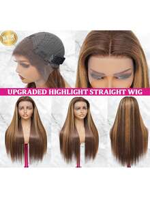 200% Ultra High Density Sleek Straight Wig - 13x4 HD Transparent Lace Front Brazilian Virgin Human Blended Hair, Pre-Plucked With Baby Hair & Natural Hairline, Glueless Frontal Wig For Women, Luxurious Ultra-Full Silky Style, No Glue & Ready To Wear - SP4/27 - View 3