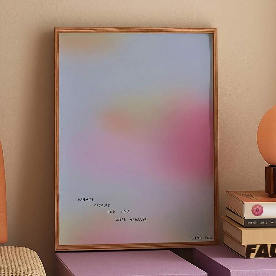1 buc. Tablou pe pânză modern cu gradient roz și citat inspirațional, poster pentru decorul dormitorului, livingului și biroului, artă cu aură pastel soft, decor de perete, design floral abstract, poster decorativ pentru living și casă, fără ramă