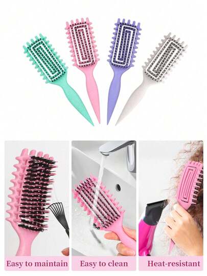 Unisex Ventilated Hairbrush, Anti-Frizz Styling Brush, Wavy Edge Design, Curling Brush, Creates Volume, Smooths Frizz, Blow-Drys And Styles, Massages The Scalp, Includes A Cleaning Brush.