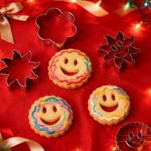 4/6/10件套不锈钢笑脸饼干模具，3D可爱蛋糕模具，不粘烘焙工具 - 銀色 - 查看 1