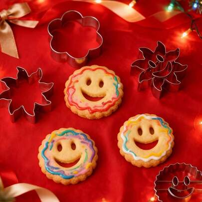 4/6/10件套不锈钢笑脸饼干模具，3D可爱蛋糕模具，不粘烘焙工具