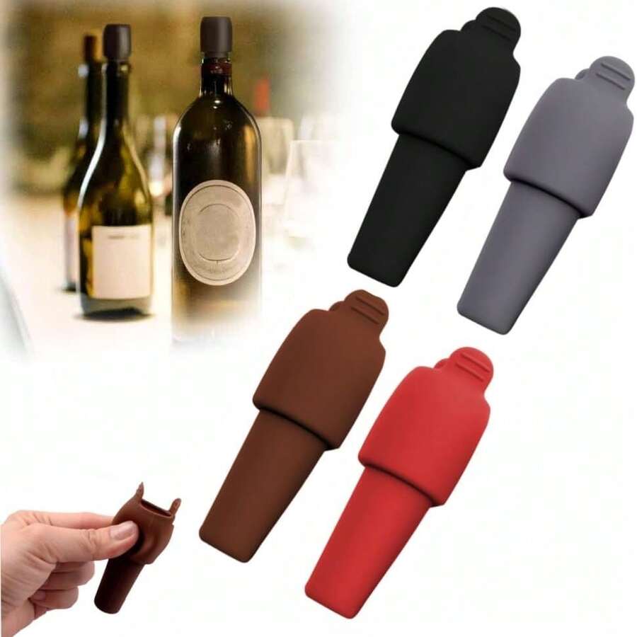 4 nút đậy chai rượu bằng silicon, thích hợp cho chai rượu vang, bia, sâm panh, dùng để bịt kín miệng chai, nắp đậy chai rượu gia dụng. - Nhiều màu - Xem 1