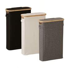 1 Giỏ đựng quần áo bẩn mỏng, hẹp có nắp tre, thùng đựng đồ bằng vải có thể gấp gọn dùng trong phòng tắm, hộp đựng giấy vệ sinh và quần áo cho không gian hẹp, có sẵn bộ 8 chiếc - Nhiều màu - Xem 2