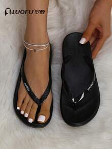 New LUOFU Fashion Women's Flip Flops, Platform Wedge Sandals, Non-Slip Beach Shoes, Thick Sole Thong Sandals, Bohemian Style Slippers - Black - View 2