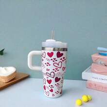 600ml Thermal Mug With Handle, Lid And Straw – Flower Print 1866-600ml - Branco 3 - 查看 3