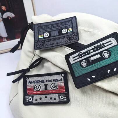 3pcs Hippie Punk Rock Vintage Record Cartoon Funny Cool Stickers, Sewing Patches, Clothing Accessories, Embroidery Patches, Iron-On Appliques For Shirts, Pants, Shoes, Hats, Bags