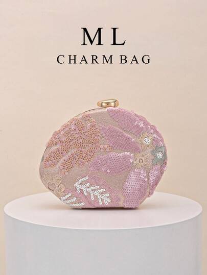 1pc Women's Floral Handbag, Fashionable Vintage Sequin Embroidered Floral Chain Shoulder Bag, Mini Box Bag, Suitable For Party Girls, Brides, Newlyweds And Office Ladies For Party, Ball, Wedding (Pattern Random), Also Suitable For Work, Business Travel, Outing And Commuting.