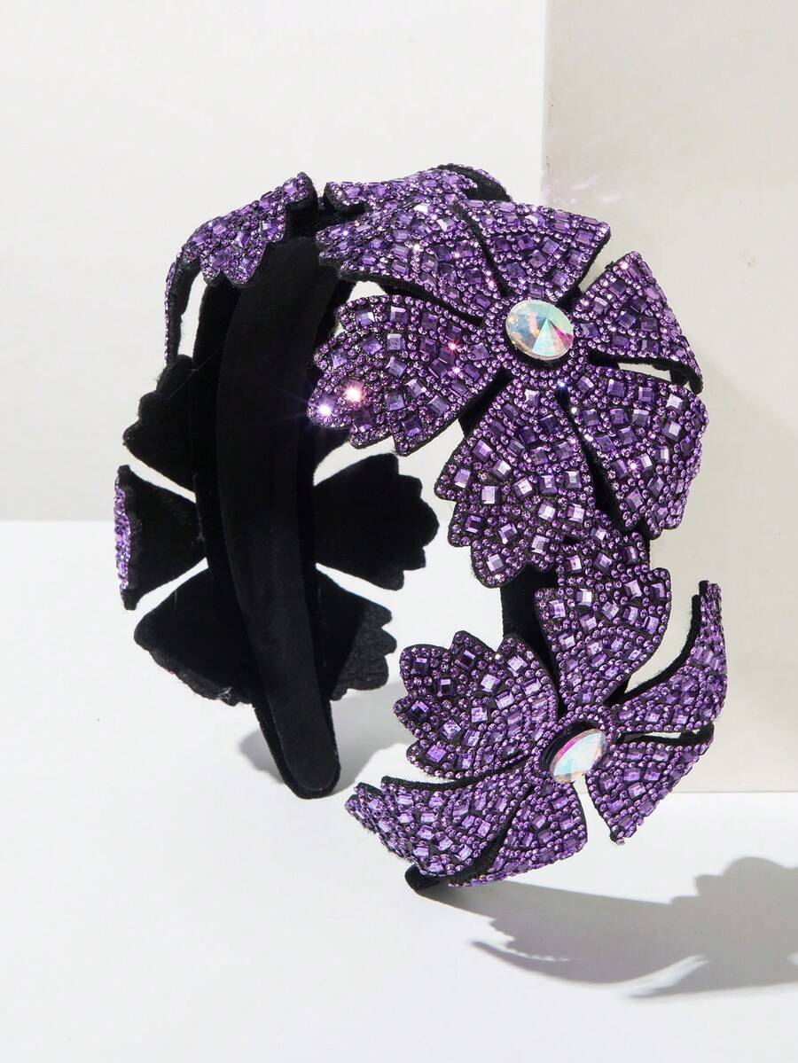 1件装奢华宽版镶钻水晶发箍发带发圈