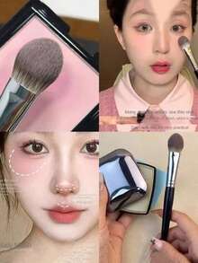 1/2Pcs Heart Blusher Brush - Small Flat Precise For Powder/Cream/Liquid Blush, Makeup Tool - Mocha Brown - View 2