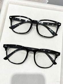 2pcs Women's Geometric Pattern Plastic Full Frame Minimalist Stylish Transparent Glasses, Suitable For Daily Life, Reading, Gaming, TV, Office - 純色 - 查看 13