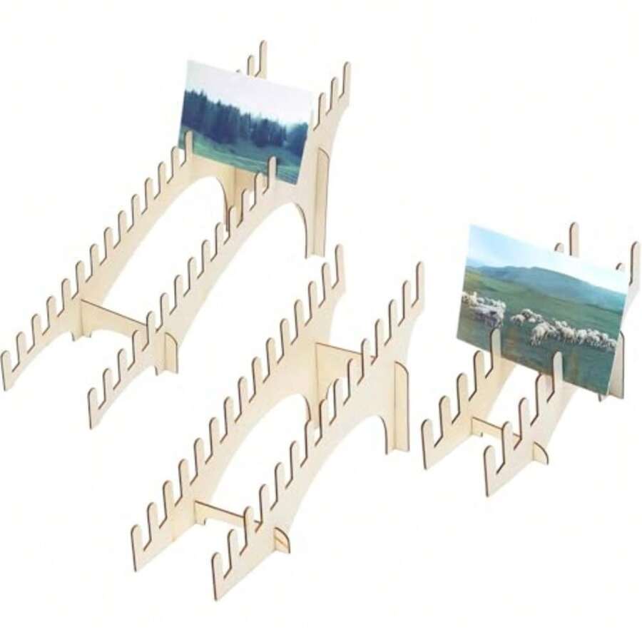 3 Pcs Woo Eting Card Display Stand Card Organ Display Ra Wood Postcard Holder Display Stand Er Display Wood Organ For Vendor Retail Counter Desk Tabletop Brochure Photo - Wood Color - View 1