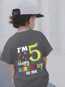 Young Boy Casual Graphic Print Crew Neck Short Sleeve T-Shirt, Summer Top - Dark Grey - View 1