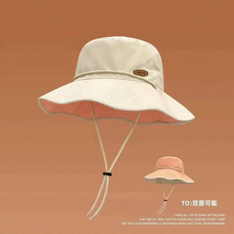Sombrero de protección UV para mujer, sombrero de cubo reversible y versátil para el verano - Etiqueta de cuero de doble cara de pescador - Añade 11