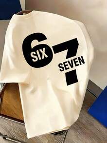 Tween Boy "Six Seven" 67 Numeric & Letter Print T-Shirt, Suitable For Boys' Street, Campus, Event, Daily Wear, Fashionable Summer Top - Apricot - View 5