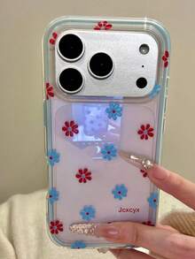 时尚春季蓝色花朵二合一透明硬壳手机壳，兼容 17 Pro Max、17 Pro、17 Air、17、12、13、14、15、16 Pro Max、14 Plus、15 Plus、16 Plus、11、17、16、15、14、13、12，简约可爱防震保护壳，女孩适用 - 藍色花朵 - 查看 2