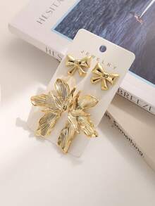 2-10pcs Fashionable Bowknot & Wing Geometric Metallic Earring Set, Women Elegant Earrings Suit For Daily Wear - Gold - View 7