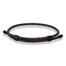 1 chiếc vòng tay nam hai lớp bằng thép titan đen có thể điều chỉnh, dây da bện 3mm chống thấm nước, vòng tay đôi trang sức. - phong cách đơn giản - Xem 7
