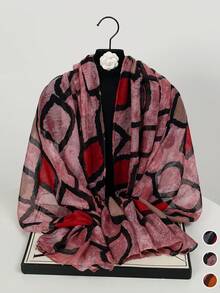 1条女士新款巴厘岛风格几何不规则印花围巾，优雅时尚的薄款防晒围巾，多功能柔软披肩围巾，日常晚装外套，旅行海边遮阳披肩，摄影服饰及节日礼物 - 彩色 - 查看 1