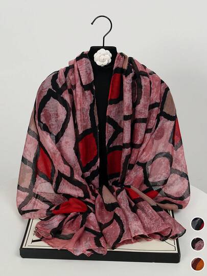 1条女士新款巴厘岛风格几何不规则印花围巾，优雅时尚的薄款防晒围巾，多功能柔软披肩围巾，日常晚装外套，旅行海边遮阳披肩，摄影服饰及节日礼物