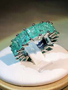 奢华帕拉伊巴公主切割绿色合成立方氧化锆戒指，女士珠宝礼品 - 白色 - 查看 5