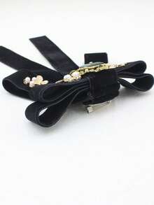 1件女士天鹅绒祖母绿领结，复古宫廷风格，酒红色/黑色天鹅绒领饰 - 彩色 - 查看 5