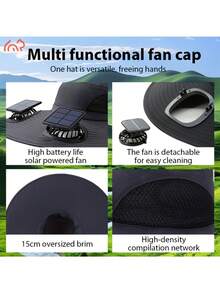 Solar Powered Double Fan Cooling Hat, USB Rechargeable, Adjustable Strap, Breathable, High-Efficiency, Long-Lasting, Powerful Airflow, Suitable For Outdoor Activities - A - View 4