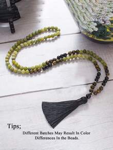 Dây chuyền tua rua kiểu Bohemia, hạt đá mắt hổ và mã não đen 8mm, chuỗi hạt cầu nguyện Mala 108 hạt, trang sức thiền định yoga, Japamala dành cho nam và nữ. - Nhiều màu - Xem 8