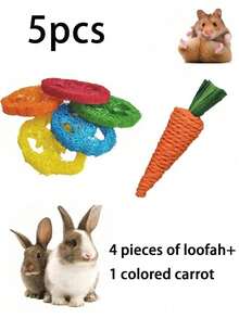 Pet Chew Toy Set, Rabbit Hamster Bite Toys Combo, Small Animal Playtime Toys, Rabbit Chew Toys, Hamster Teeth Cleaning Toys, Wooden Chew Toy Set, Unicycle Dumbbell, Carrot, Apple Wood - View 7