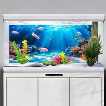 Fondo de pintura de arrecife de coral del océano azul, pegatina de fondo de acuario, pegatina de fondo de jaula de reptiles, autoadhesivo frontal, decoración de paisaje de acuario, decoraciones de acuario - A - Ver 4