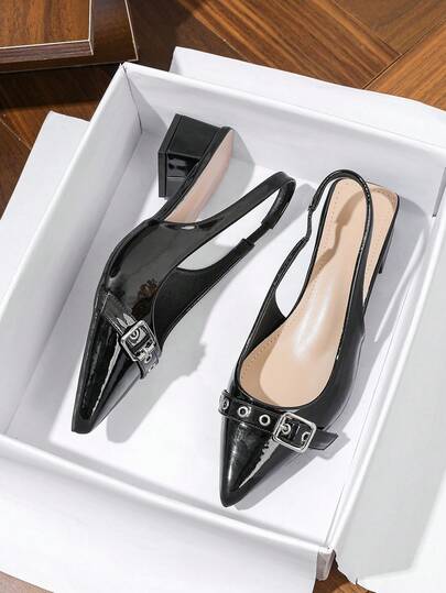 Fashion Mary Jane Black Pointed Toe Mule Pumps, Chunky Heel Niche High-End Slip-On Shoes, Versatile For Outdoor, Casual, Commute, Nightclub, Wedding, Lolita, Retro, Party, Goth, Preppy, Holiday