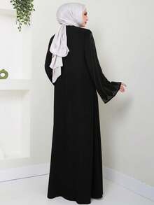 Áo choàng dài màu đen thanh lịch kiểu Âu và Trung Đông dành cho nữ, có khóa kéo, đính đá, tay dài, kiểu Abaya Jalabiya sang trọng. - màu đen - Xem 2