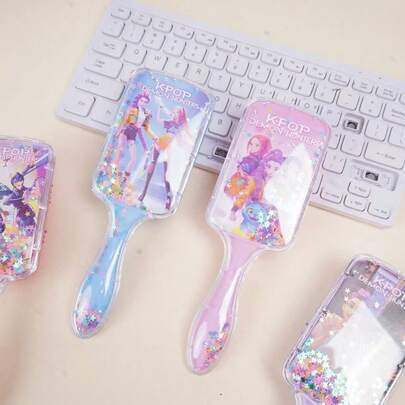 Hasbro K-Pop Demon Theme Hairbrush – Cute Cartoon Character Print Detangler Brush With Colorful Confetti Inside, Lightweight Styling Comb For Girls & Teens
