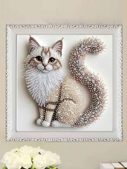 5D钻石画套装，毛茸茸小猫主题，DIY手工马赛克，尺寸30cm x 30cm，手工制作，2D平面印刷，不对称钻石，画布材质，适合初学者，5D合成宝石钻石画，是客厅、卧室和书房装饰的理想之选，生日、母亲节、毕业典礼、感恩节、圣诞节礼物，手工工艺品，装饰艺术品（不含画框）