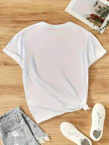 Women's Casual Short Sleeve T-Shirt With Magnetic Tape Print And Round Neck - Unisex Urban Vintage Style, Loose Fit 100% Pure Cotton T-Shirt - 白色 - 查看 5