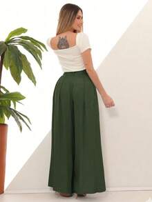 Women's Wide Leg High Waist Wide Leg Pants - Hijau Tentara - View 4