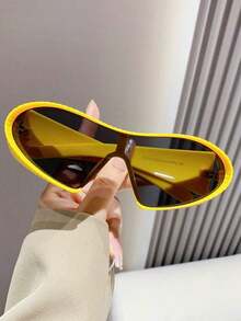 FM  LiMiaoMiao 1pc Unisex Oversized Cat-Eye Fashion Glasses, Y2K Style, Novelty, Funny, Party, Vacation Accessory Beach Accessories For Women Glasses Shades For Summer Beach Vacation,Outdoor,Travel - 黃色 - 查看 13