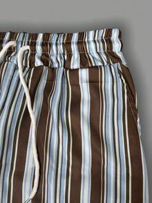 豹纹印花宽松短袖上衣和条纹裤套装，休闲两件套，印花图案，女士套装，夏季两件套，度假装，旅行装，海滩风，简约度假装，海岛度假风，夏日心情，夏季穿搭灵感，度假装，海滨风，巴黎，洛杉矶，伦敦，曼谷 - 杏色+多色豎條 - 查看 5