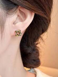 4 Pairs Minimalist Fashion Unique Design Elegant Knotted Glazed Earrings Set, Suitable For Casual, Gathering, Party Wear (Excluding Gift Box) - Multicolor - View 7