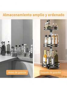 Especiero giratorio, plato giratorio Lazy Susan de varias capas, gira 360 grados, estantes ajustables, doble capa y un diseño giratorio que lo convierten en el especiero perfecto - Negro - Ver 5