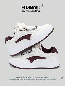 HUANQIU 2026新款男鞋，男士运动鞋，黑色鞋，滑板鞋，时尚白鞋，多功能轻便舒适白鞋，系带软底休闲鞋，跑步鞋，红白四季鞋 - 紅白色 - 查看 2