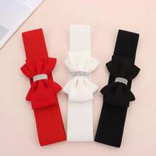Fashion Adjustable Women's Elastic Wide Belt Plus Size Solid Color Elastic Bow Belt Bowknot Waistband Dress Jeans - 紅色 - 查看 4