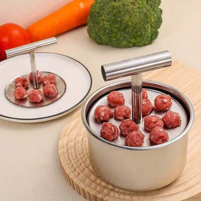Stainless Steel Meatball Maker - Reusable Round Metal Mold Press For Homemade Meatballs, No Electricity Needed, Easy To Use Kitchen Tool For Perfect Meatball Shaping, Meatball Press, Manual Food Preparation, Stylish Kitchen Gadget, Durable Kitchen Accessory