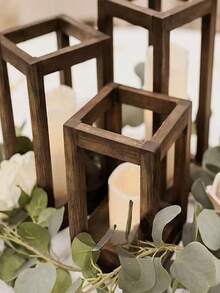 1/2/3 Piezas Portavelas de Madera Rectangular Rústico, Perfecto para Bodas, Decoración del Hogar, Ambiente de Año Nuevo y Día de San Valentín - Unitalla - Ver 7