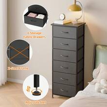 Tomnk 6-Drawer Fabric Dresser Storage Tower For Bedroom, Closet Or Entryway, Tall Chest With Sturdy Metal Frame & Pull-Out Bins, Space-Saving Vertical Organizer For Clothes, Toys Or Linens (2-Pack Available) - 黑色 - 查看 5