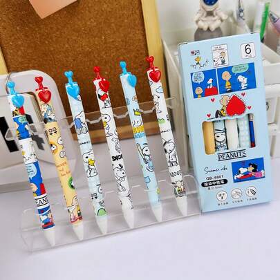 Set de 6 bolígrafos de punta negra con diseños de dibujos animados lindos, útiles escolares y de oficina, suministros de escritura, también adecuados como regalos de cumpleaños, regreso a la escuela, regalos de fiesta, regalos de vacaciones, regalos de graduación [La variación de color y los defectos menores son normales, los estilos se envían al azar]